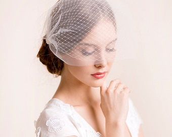 Velo de jaula de pájaro nupcial doble - Velo de jaula de pájaro doble estilo Bandeau - Velo de colorete de novia - Velo de jaula de pájaro de boda - Marfil, blanco suave, blanco