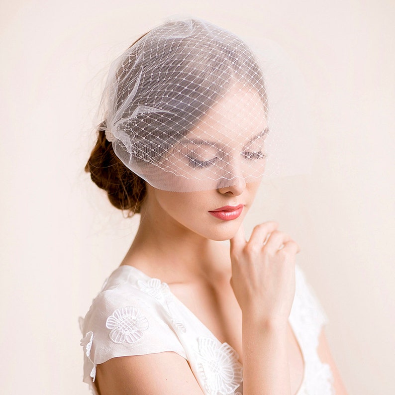 Bridal birdcage veil double Bandeau style double birdcage veil Bridal blusher veil Wedding birdcage veil Ivory, soft white, white image 1