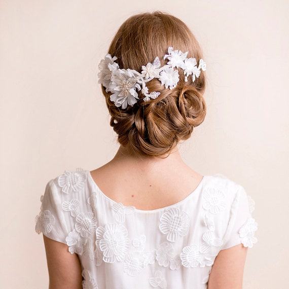 Bridal Flower Headpiece On Lace Floral Headpiece Handmade Of Etsy