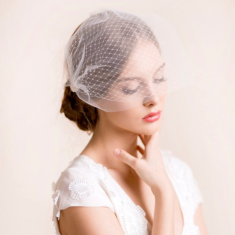 Bridal birdcage veil double Bandeau style double birdcage veil Bridal blusher veil Wedding birdcage veil Ivory, soft white, white image 2