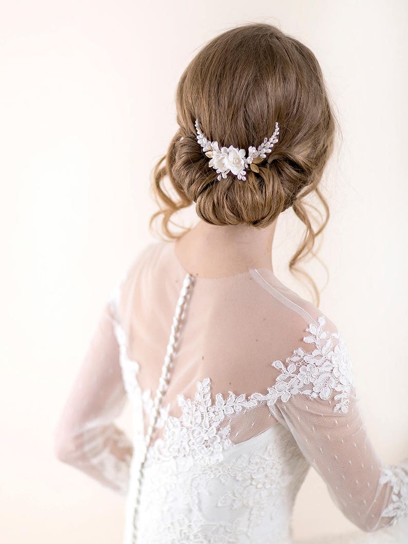 Veil Flower Hair Comb Dahlia Flower Bridal Headpiece with Pearls Wedding Hair Comb Ivory, white image 1