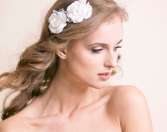 Wedding Hair Pins Gardenia Flower - Bridal Hair Pins Set of 2 - Flower Hair Accessories - Ivory / Soft White / White - Floral Hair Clip