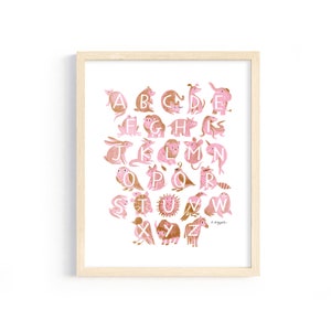 Alphabet Print - Downloadable Print for Kids Room - Pink and Orange - Montessori, Classroom, Kids, Toddler, Preschool, Educational