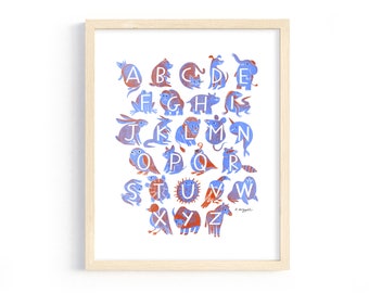 Alphabet Print - Downloadable Print for Kids Room - Blue and Red - Montessori, Classroom, Kids, Toddler, Preschool, Educational