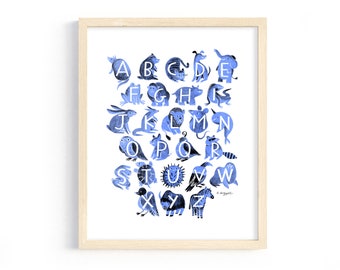 Alphabet Print - Downloadable Print for Kids Room - Blue - Montessori, Classroom, Kids, Toddler, Preschool, Educational