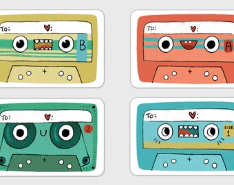 Stickers - Cassette Tape Gift Tag Stickers - Set of 8