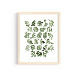 Alphabet Print - Downloadable Print for Kids Room - Green - Montessori, Classroom, Kids, Toddler, Preschool, Educational