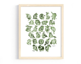 Alphabet Print - Downloadable Print for Kids Room - Green - Montessori, Classroom, Kids, Toddler, Preschool, Educational