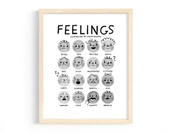 Feelings Print - Downloadable Print for Kids Room - Monochrome - Montessori, Feelings Chart, Emotions, Classroom, Kids, Toddler