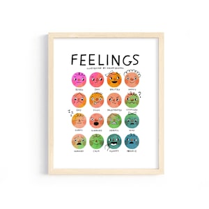 Feelings Print - Downloadable Print for Kids Room - Pink and Teal - Montessori, Feelings Chart, Emotions, Classroom, Kids, Toddler