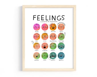 Feelings Print - Downloadable Print for Kids Room - Pink and Teal - Montessori, Feelings Chart, Emotions, Classroom, Kids, Toddler