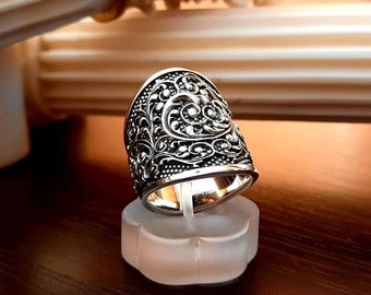 Byzantine Floral Ring Sterling Silver, Handmade Statement Ring, Men's Jewelry, Byzantine Jewelry, Gift for Him