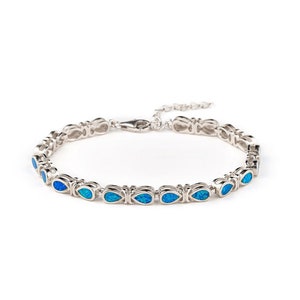 Drops Opal Bracelet 925 Sterling Silver, Blue Opal Bracelet, Greek Bracelet, Opal Birthstone Bracelet