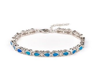Drops Opal Bracelet 925 Sterling Silver, Blue Opal Bracelet, Greek Bracelet, Opal Birthstone Bracelet