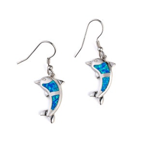 Dolphin Opal Earrings, Opal Dangle Earrings, Opal Stone Earrings, Greek Earrings, Handmade Greek Jewelry