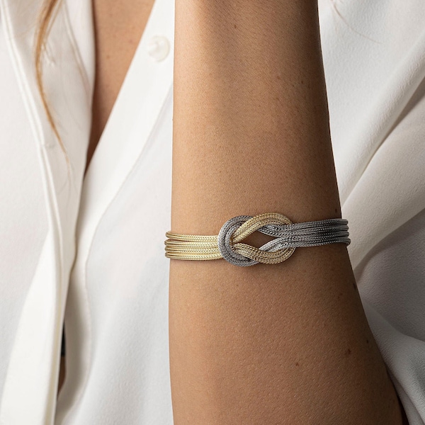 Sterling Silver Gold Knot Chain Bracelet, Wheat Chain Bangle, Vintage Bracelet, Greek Byzantine Jewelry