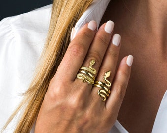 14K Gold Wrap Snake Ring, Statement Serpent Ring, Solid Gold Vintage Ring, Dainty Gold Ring