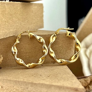 Twisted Hoop Earrings, Gold Plated Everyday Hoops, Minimalist Earrings, Stacking Earrings, Gifts for Her