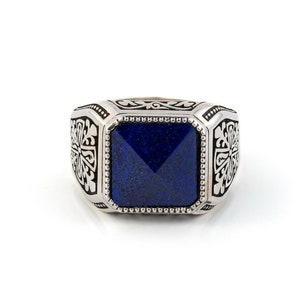 Herren Byzantin Lapis Ring, Statement Stein Ring für Männer, Geschenke für Ihn, Sterling Silber
