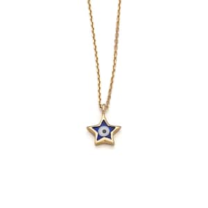 Tiny Star Necklace 14K Gold, Real Gold Little Charm Stars Necklace, Celestial Star Necklace for Women, Mini Star Jewelry