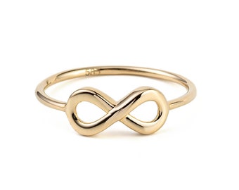Gold Infinity Ring 14K, Forever Love Ring, Minimalistische Stapelbare Ringen, Valentijnscadeau voor haar, Stapelring