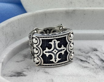 Sterling Silver Byzantine Cross Ring, Handmade Statement Ring, Men's Jewelry, Byzantine Jewelry, Mens Rings