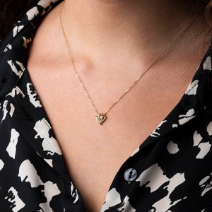 14K Gold 3D Diamond Shape Necklace with Zircon, Solid Gold Necklace, Cutout Diamond Pendant