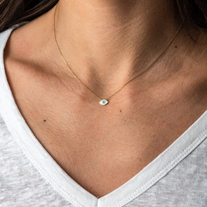 14K Gold Enamel Evil Eye Necklace, Dainty Eye Necklace, Minimalist Necklace, Good Luck Necklace