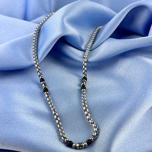 Box Chain Necklace With Beads, Stainless Steel Necklace, Box Chain Necklace, Mens Necklace, Premium Quality Jewelry, Everyday Chain for Men