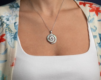 White Opal Spiral Pendant, October Birthstone Pendant, Swirl Necklace, Greek Jewelry