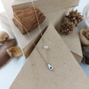 Solid Gold Evil Eye Drop Necklace in 14K Gold, Tiny Eye Minimal Necklace, Good Luck Necklace, Mother's Day Gift image 5