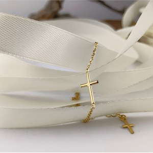 Cross Bracelet, Dainty Cross Jewelry, Religious Bracelet, Cross Bracelet Women, Sterling Silver Cross Bracelet, Small Cross Bracelet