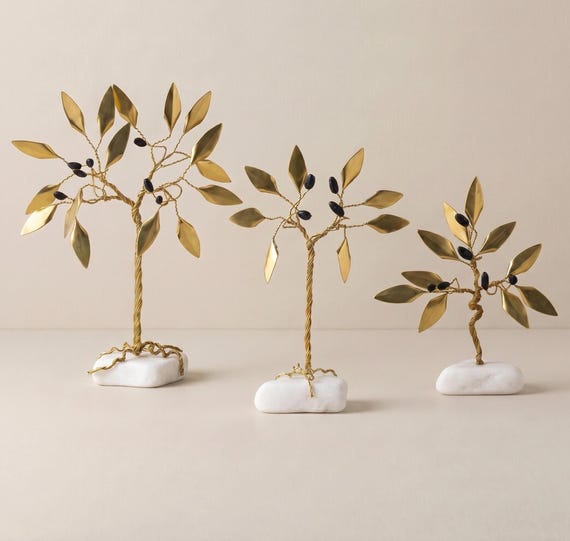 Olive Tree Decor Stand on Thassos Marble Stone, Greek Handmade Art Gift, Interior Decoration, Handmade Olive Tree Decor, Greek Art