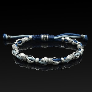 Sterling Silver Link Cord Bracelet, Men&#39;s Bracelet, Nautical Bracelet, Mens Macrame Bracelet