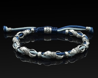 Sterling Silver Link Cord Bracelet, Men&#39;s Bracelet, Nautical Bracelet, Mens Macrame Bracelet
