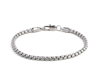 Round Box Chain Bracelets Stainless Steel Bracelet for Men, Chain Link Bracelet, Bracelets for Men, Chain Bracelet Men, Gift for Husband