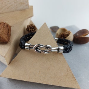 Sterling Silver Nautical Hercules Knot Bracelet, Handmade Men's Bracelet, Genuine Leather Bracelet, Gifts for him image 2