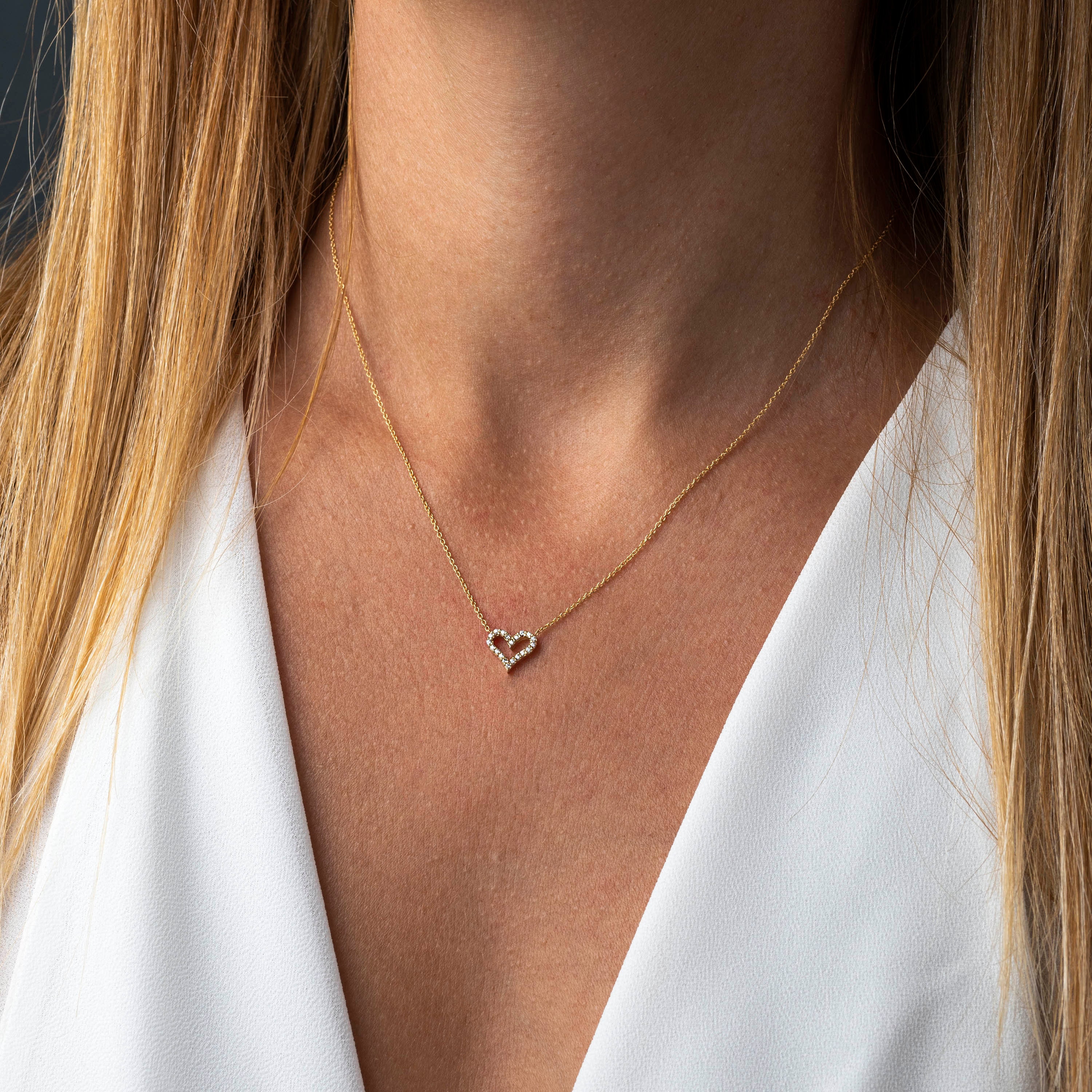 14K Gold Heart Necklace With Zircons I Love You Necklace