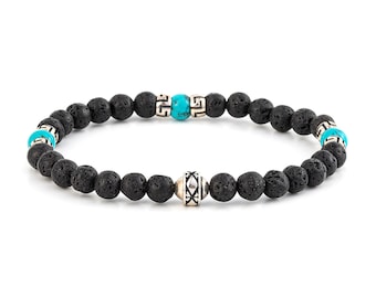 Men's Lava Beads Bracelet, Sterling Silver Beaded Bracelet, Gifts for Him, Statement Bracelet with Stone Beads