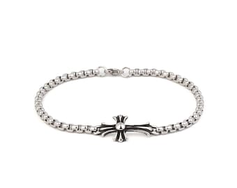 Stainless Steel Cross Bracelet, Faith Bracelet, Cross Box Chain Bracelet, Statement Men's Bracelet, Chain Bracelet, Mens Gift, Gift for Him
