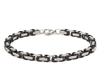 Black and Silver Byzantine Bracelet, Stainless Steel Byzantine Chain Bracelet, Men's Bracelet, Steel Jewelry, Unisex Chain Bracelet