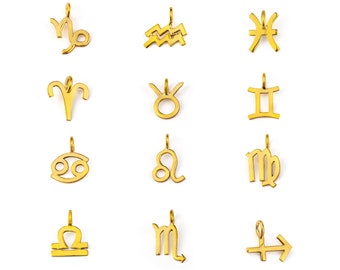 14K Gold Zodiac Necklace, Zodiac Sign Pendant Necklace, Horoscope Constellation, Birthday Necklace