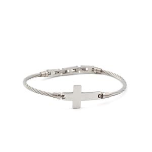 Cross Chain Bracelet, Stainless Steel Bracelet, Faith Bracelet, Statement Men&#39;s Bracelet, Chain Bracelet, Mens Gift, Gift for Him