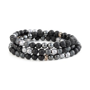 Men&#39;s Wrap Beaded Bracelet, Onyx Hematite Beads Sterling Silver Bracelet, Wrapped Bracelet, Personalized Jewelry Gift, Mens Gift