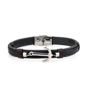 Stainless Steel Anchor Leather Bracelet, Nautical Braided Bracelet, Navy Bracelet, Mens Nautical Bracelet, Personalized Men&#39;s Gift