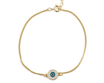 Pulsera de ojo malvado en plata de ley 925, joya de buena suerte y protección, regalo para ella, amuleto de ojo malvado, delicada pulsera de ojo malvado