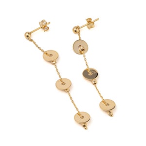 Solid Gold Dangle Earrings, 14Κ Gold Earrings with Discs, Anniversary Gifts, Wedding Earrings, Gift For Her, Gift for Mother
