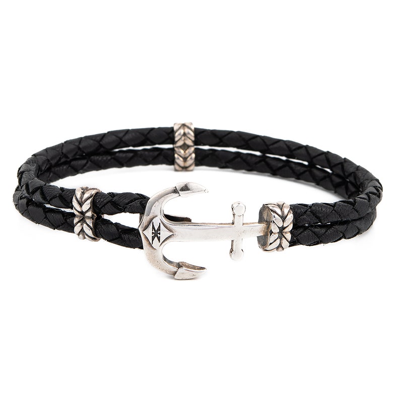 Sterling Silver Anchor Leather Bracelet, Personalized Men's Gift, Handmade Nautical Bracelet, Unisex Braided Bracelet image 7