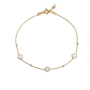 14K Gold Clover Bracelet Mother of Pearl Bracelet, Gold Bracelet, Bracelet for Women, Bridesmaid Gift, Birthday Gift, Easter Gift for Her