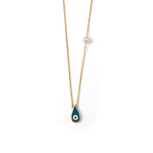 Solid Gold Evil Eye Drop Necklace in 14K Gold, Tiny Eye Minimal Necklace, Good Luck Necklace, Mother's Day Gift image 7